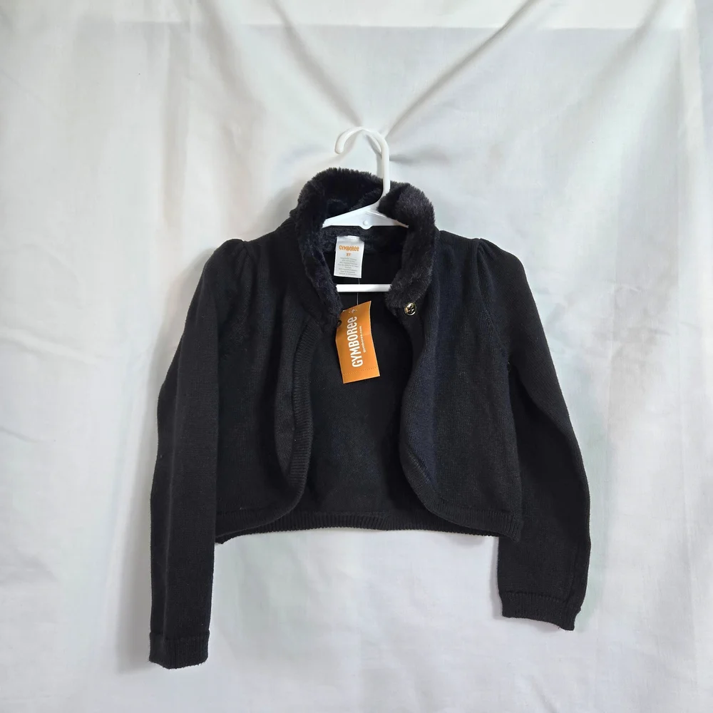 Gymboree Girl Black All Dressed Up Long Sleeve Faux Fur Dressy Knit Shrug 3T NWT